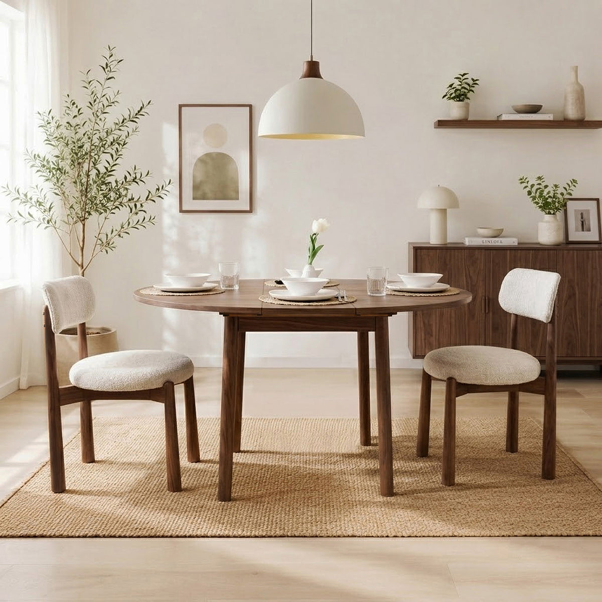 VİNA LUXE AÇILIR YUVARLAK MUTFAK MASA TAKIMI CEVİZ