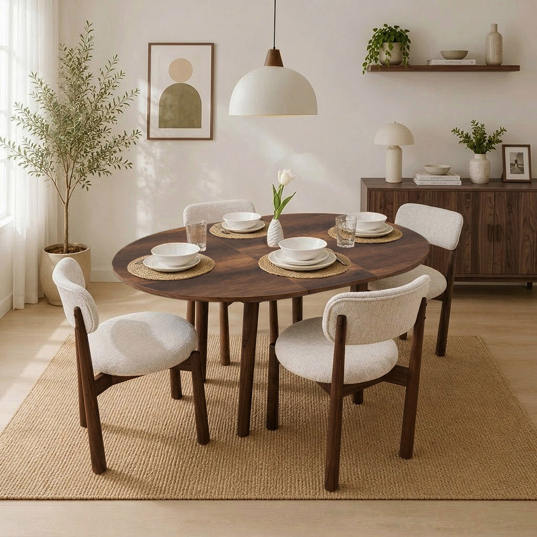 VİNA LUXE AÇILIR YUVARLAK MUTFAK MASA TAKIMI CEVİZ