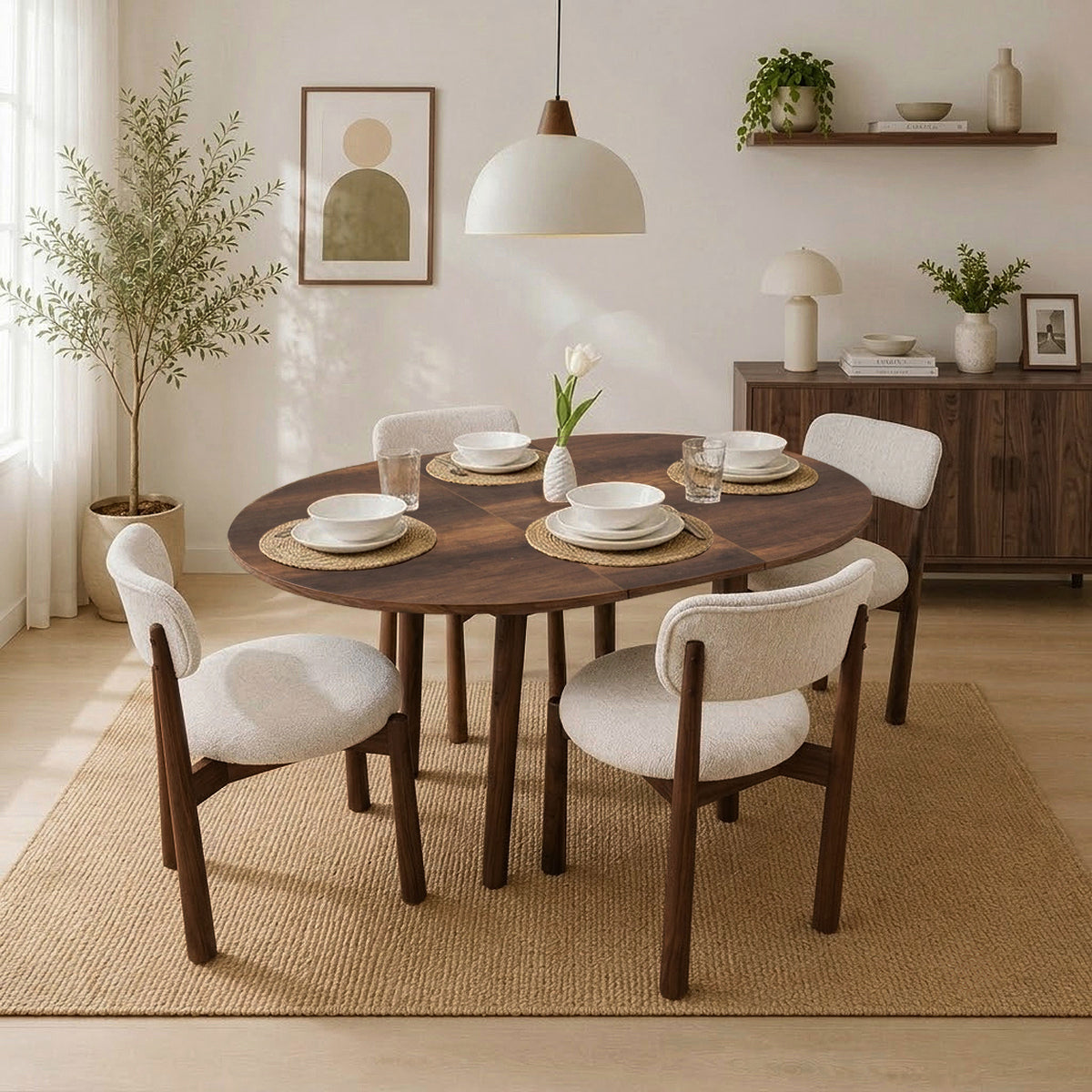 VİNA LUXE AÇILIR YUVARLAK MUTFAK MASA TAKIMI CEVİZ